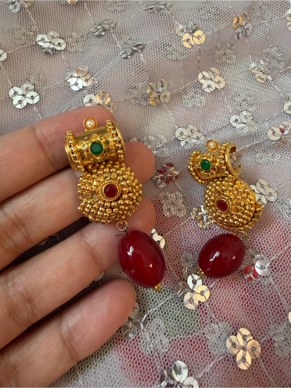Gold-Tone Red & Green Drop Earrings - Women Jewelry gold plated